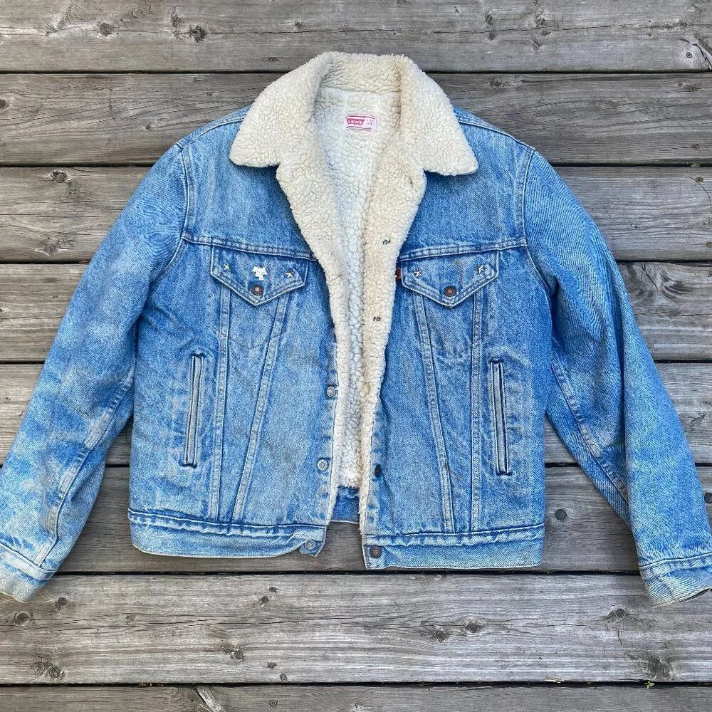 Levi's Leather Jackets Levi's Vintage 1971 Orange Tab Levis Sherpa Denim Jacket Size 44 L Multi