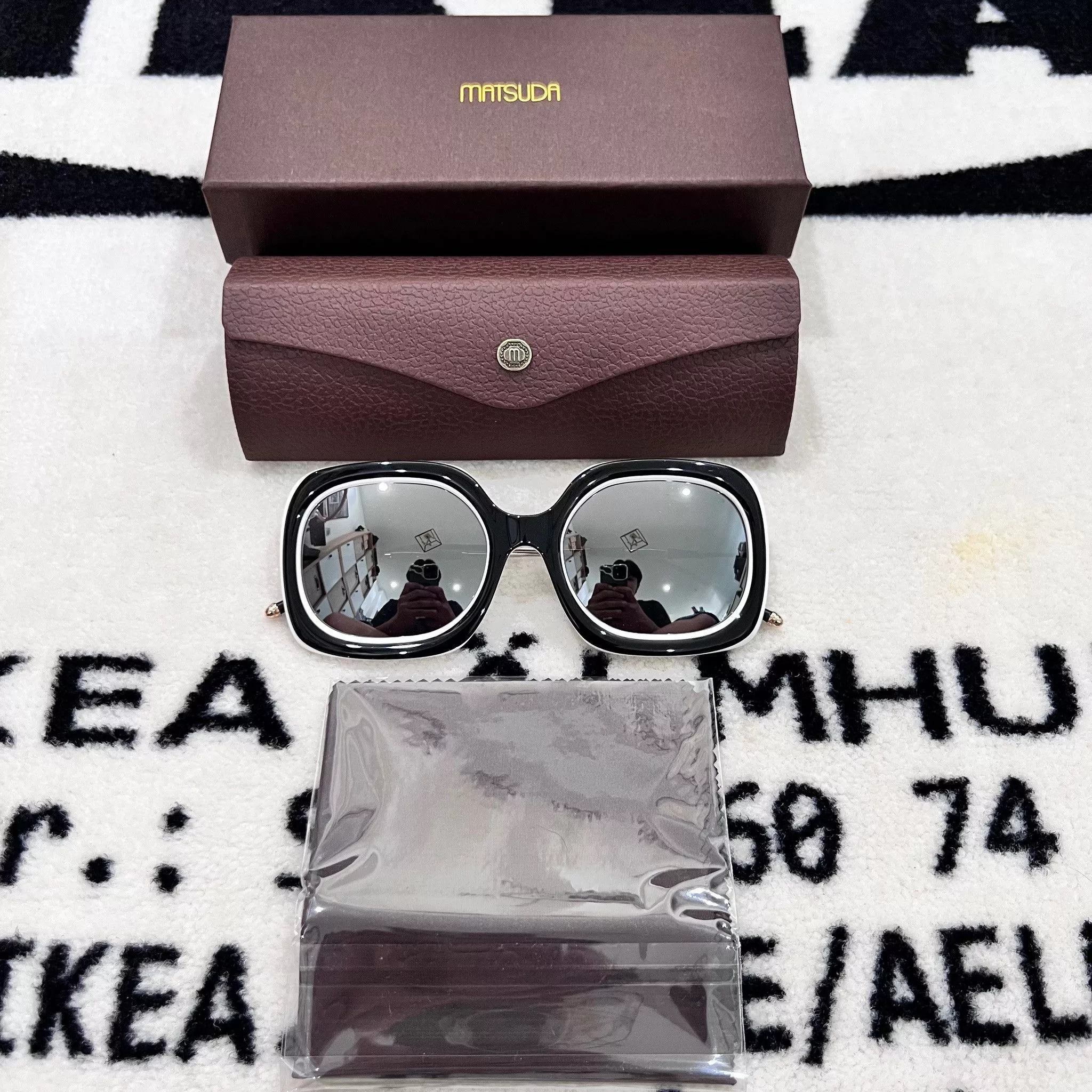 Matsuda Sunglasses Matsuda M2035 5-Barrel Riveted Hinge Sunglasses WHITE/SILVER Black