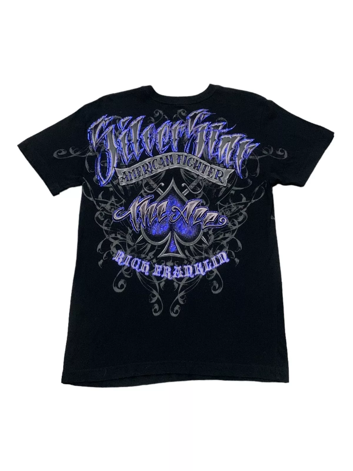 Affliction Short Sleeve T Shirts Affliction × Ed Hardy Affliction Silver Star American Fighter MMA Elites Tshirt Black Streetwear