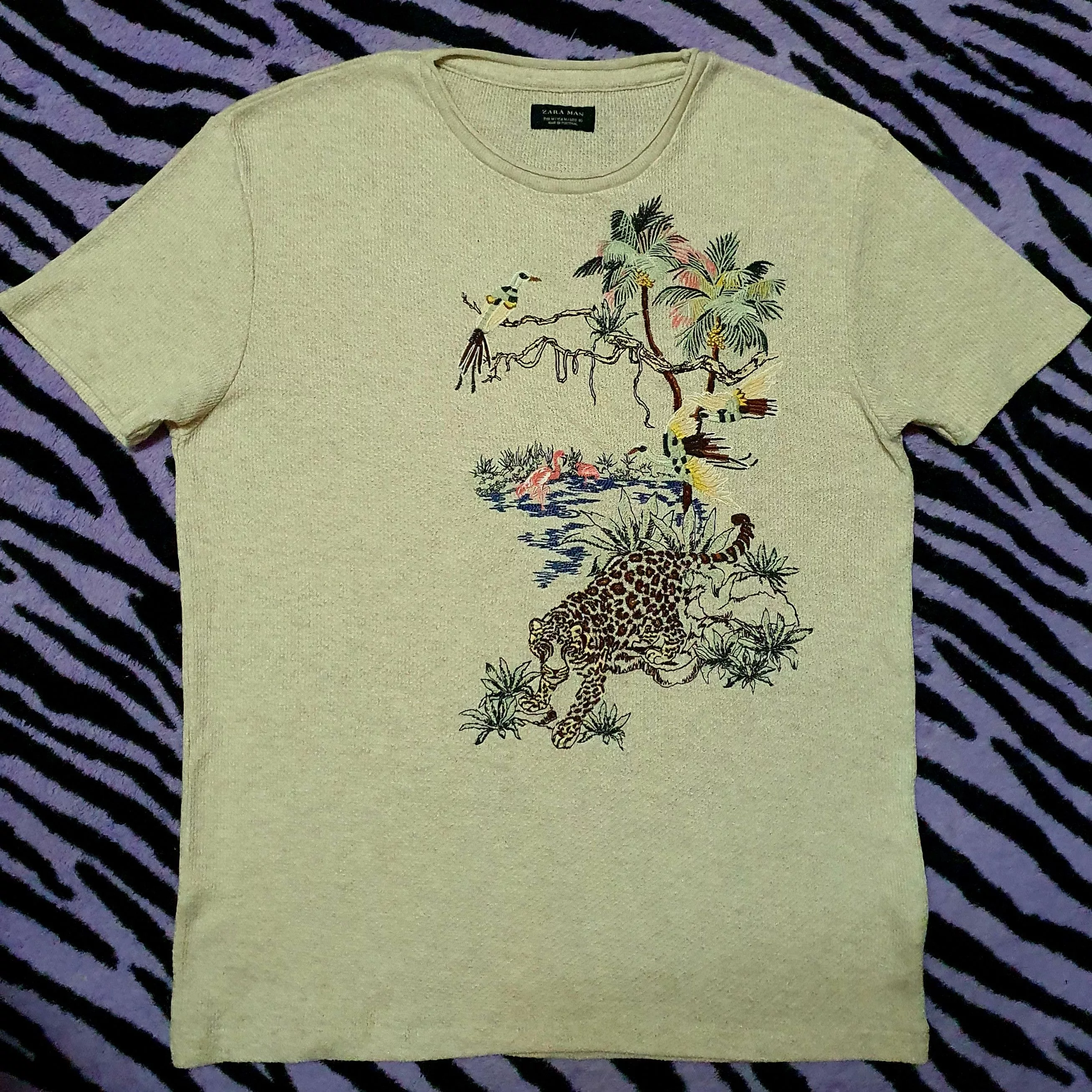 Zara Short Sleeve T Shirts Zara Japanese Arts Embroidered Brown Streetwear
