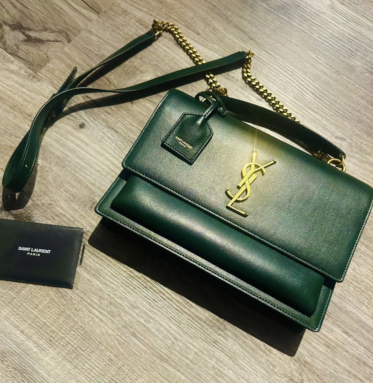 Yves Saint Laurent Shoulder Bags Yves Saint Laurent Sunset Bag Dark Green in Smooth Leather