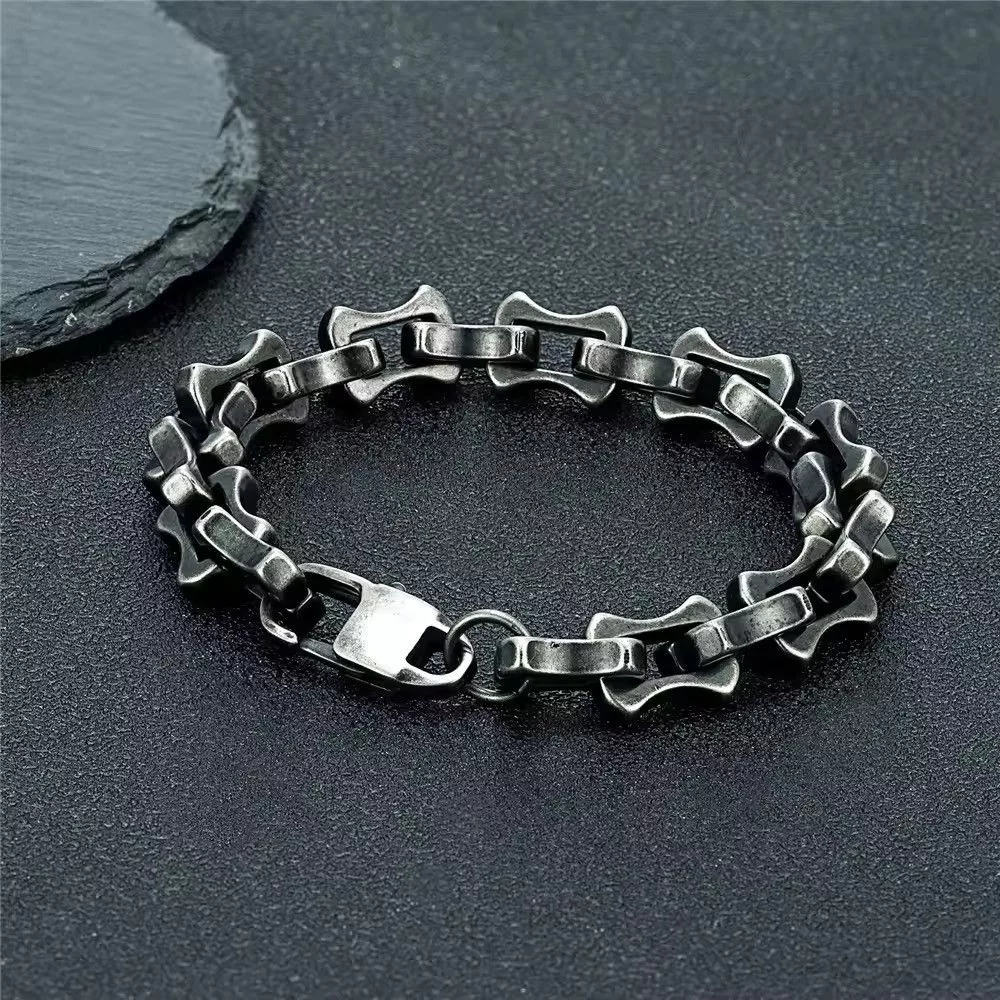 Vintage Jewelry Watches 23 cm Vintage Oxidized Black Keel Chain Link Men Bracelet Silver Streetwear
