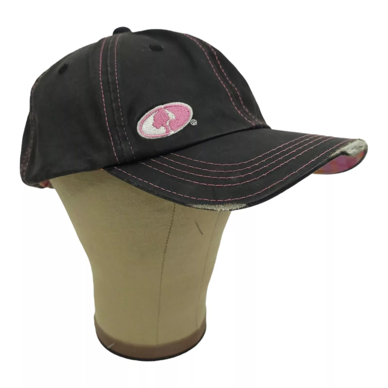 Signatures Hats Signatures Mossy Oak Black Pink Distressed Tuck Strap Adjustable Cap
