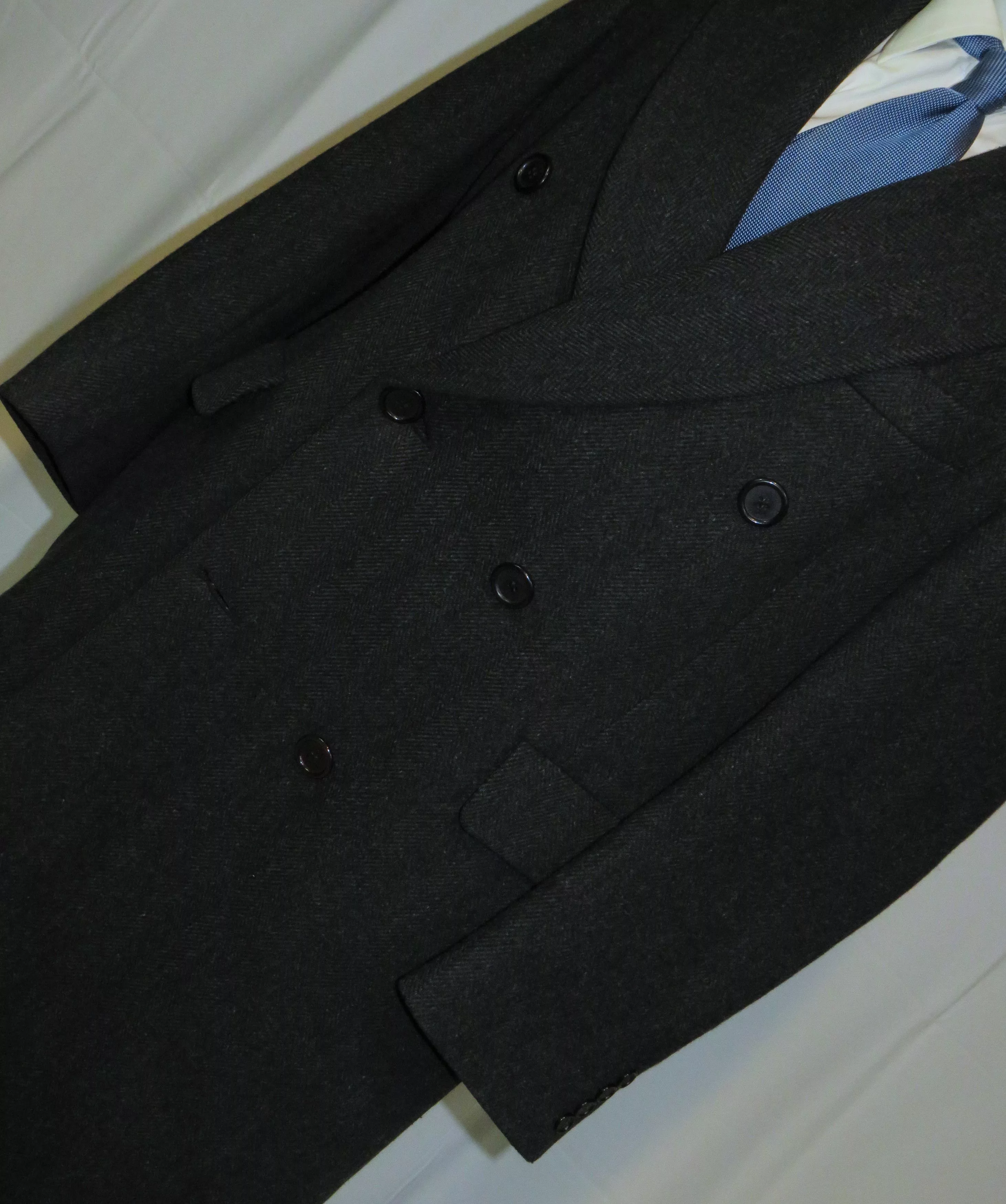 Paul Stuart Heavy Coats Paul Stuart Gray Herringbone Double Breasted Chesterfield 41R