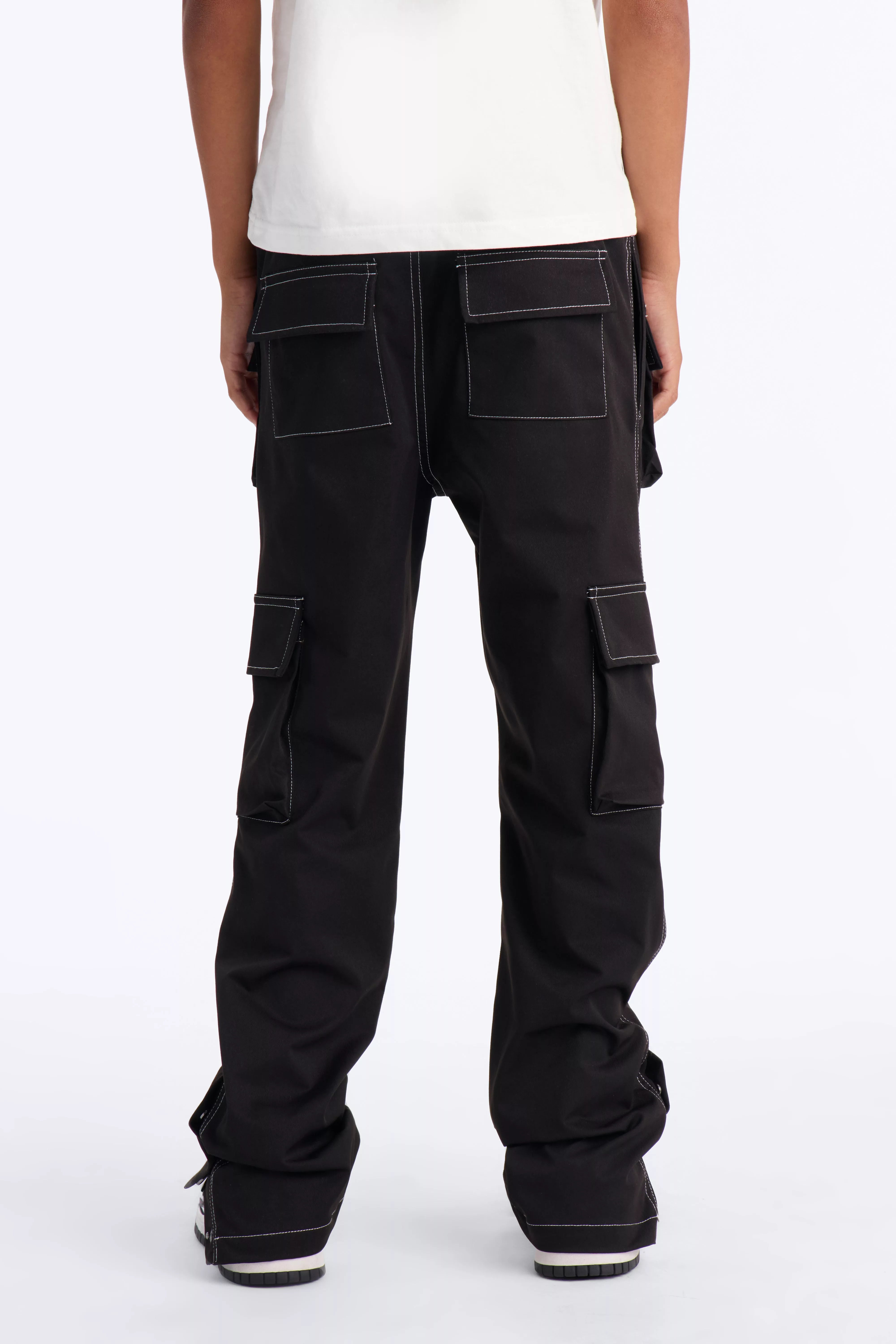 Mini Curtis Contrast Stitch Relaxed Cargo Pants - Black