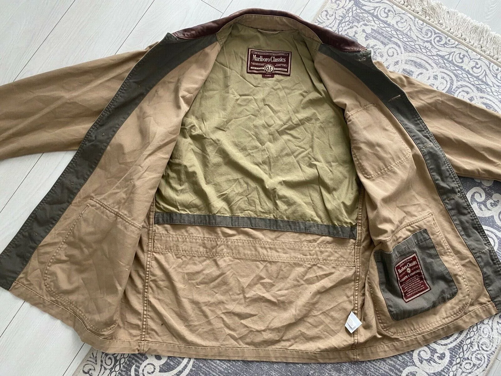 Marlboro Classics Heavy Coats 90’s Marlboro Classics Jacket Beige Leather Collar