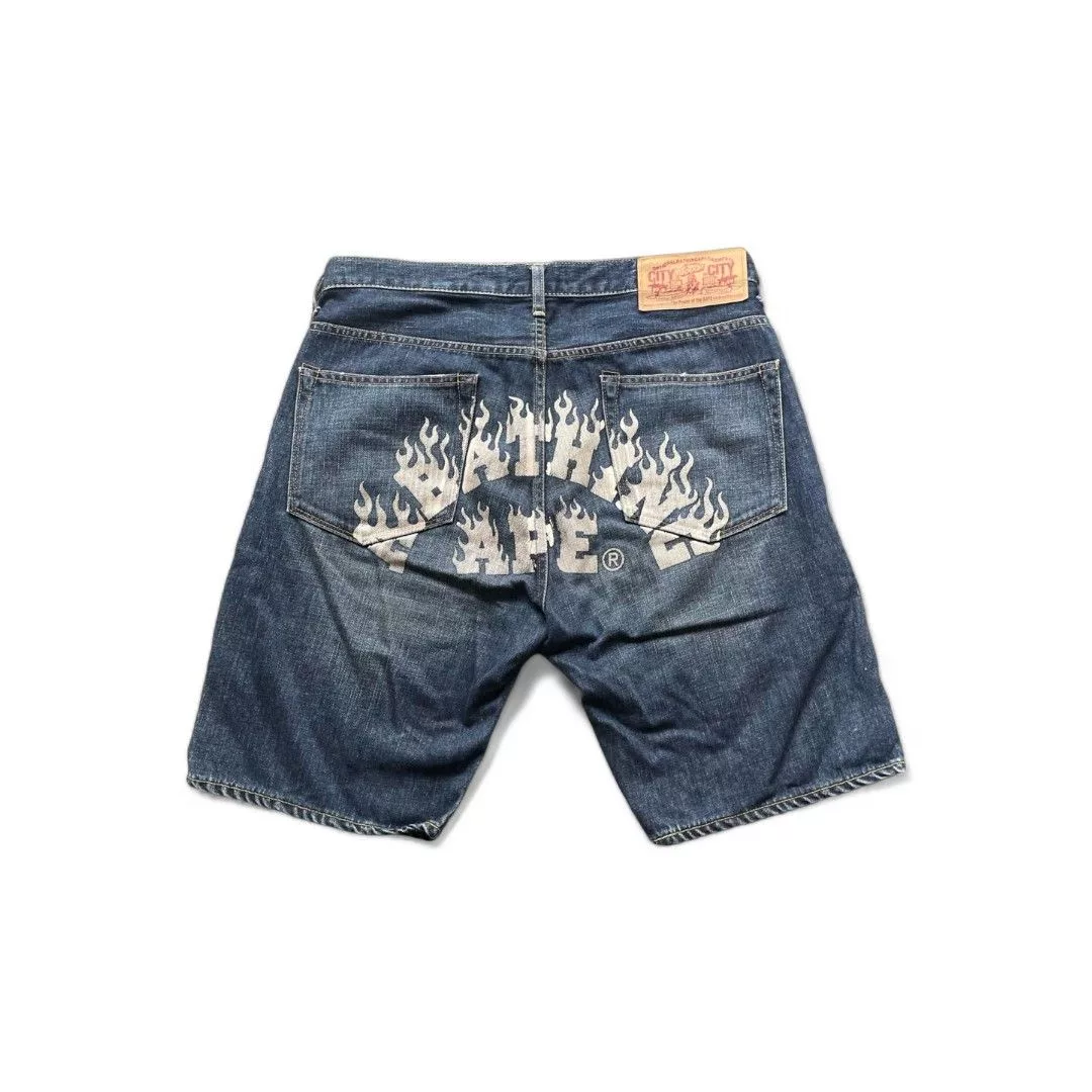 Bape Shorts A Bathing Ape (BAPE) - L Baggy Short Embroidered Backprint Blue