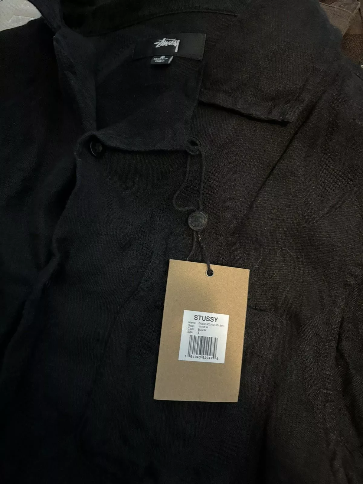 Stussy Shirts Button Ups Stussy Diamond Jacquard Linen Shirt Black