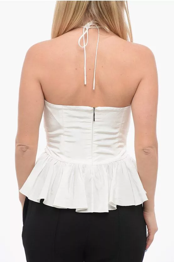 MSGM Crop Tops MSGM og1mm0724 Strapless Draped Crop Top in White
