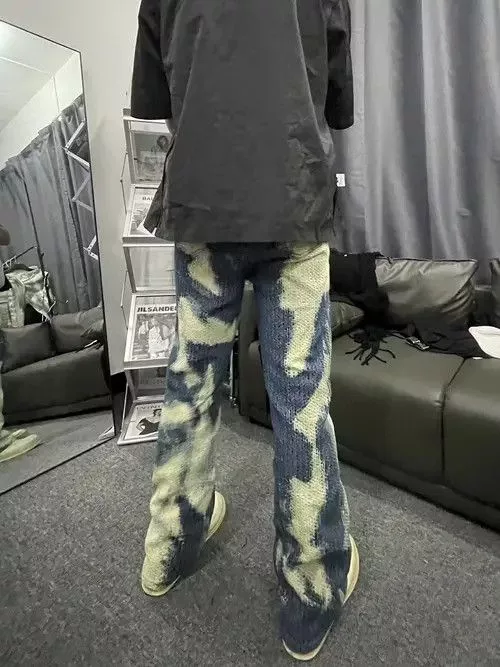 Jean Pants pattern party graphics tie dye remake cargo flare jeans Blue Avant-Garde
