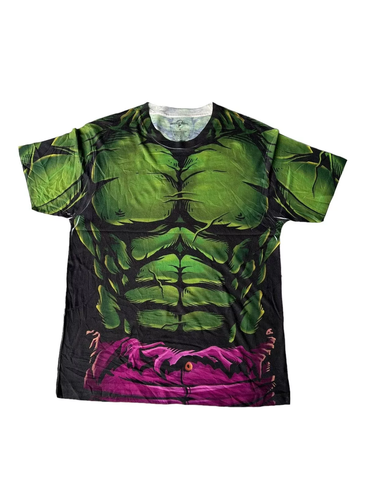 Marvel Comics Short Sleeve T Shirts Marvel Comics Vtg Marvel Universal Studio Hulk Overprint FullPrint Shirt Green Vintage