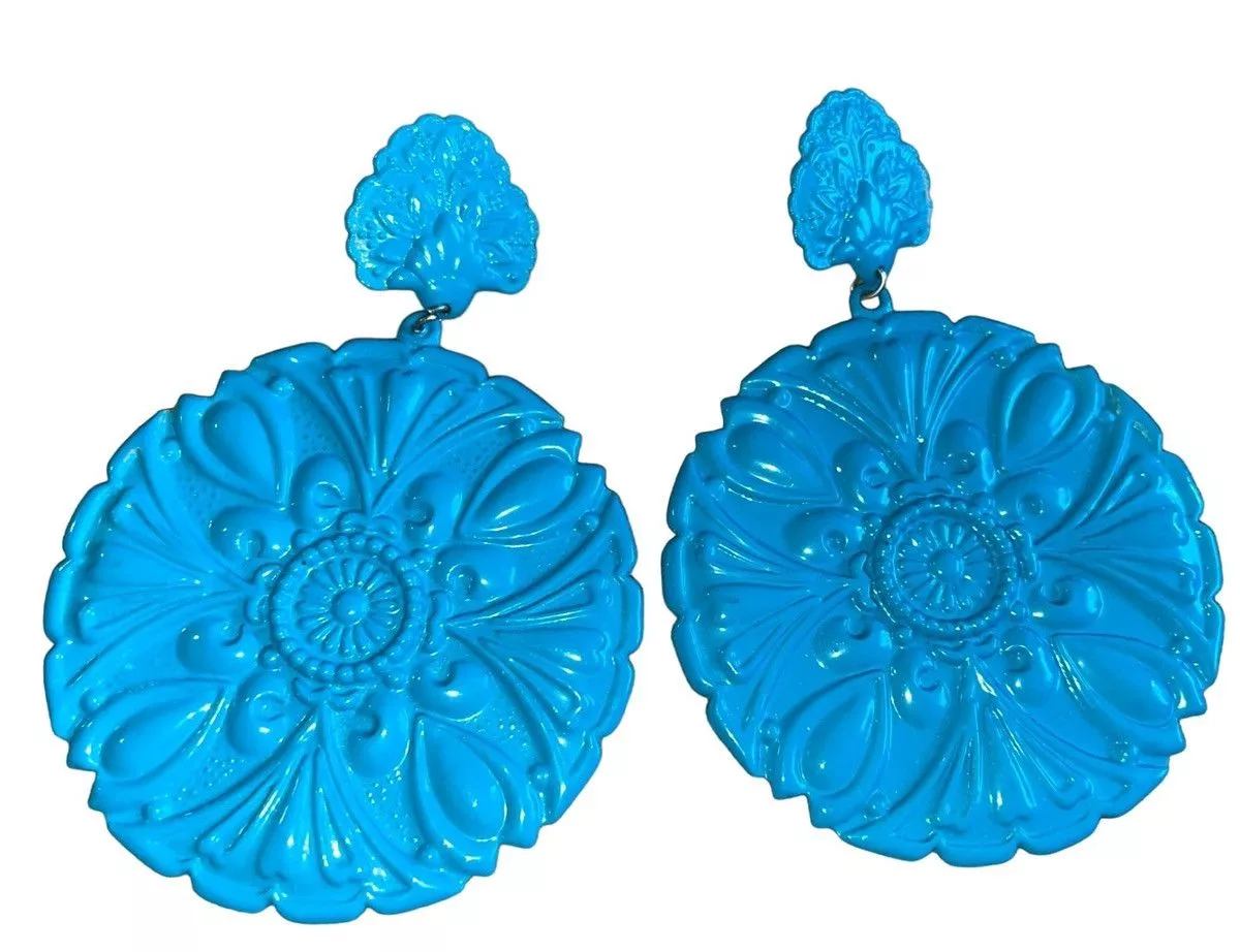 Vintage Earrings Vintage 70’s Boho Chic Metal Earrings Blue