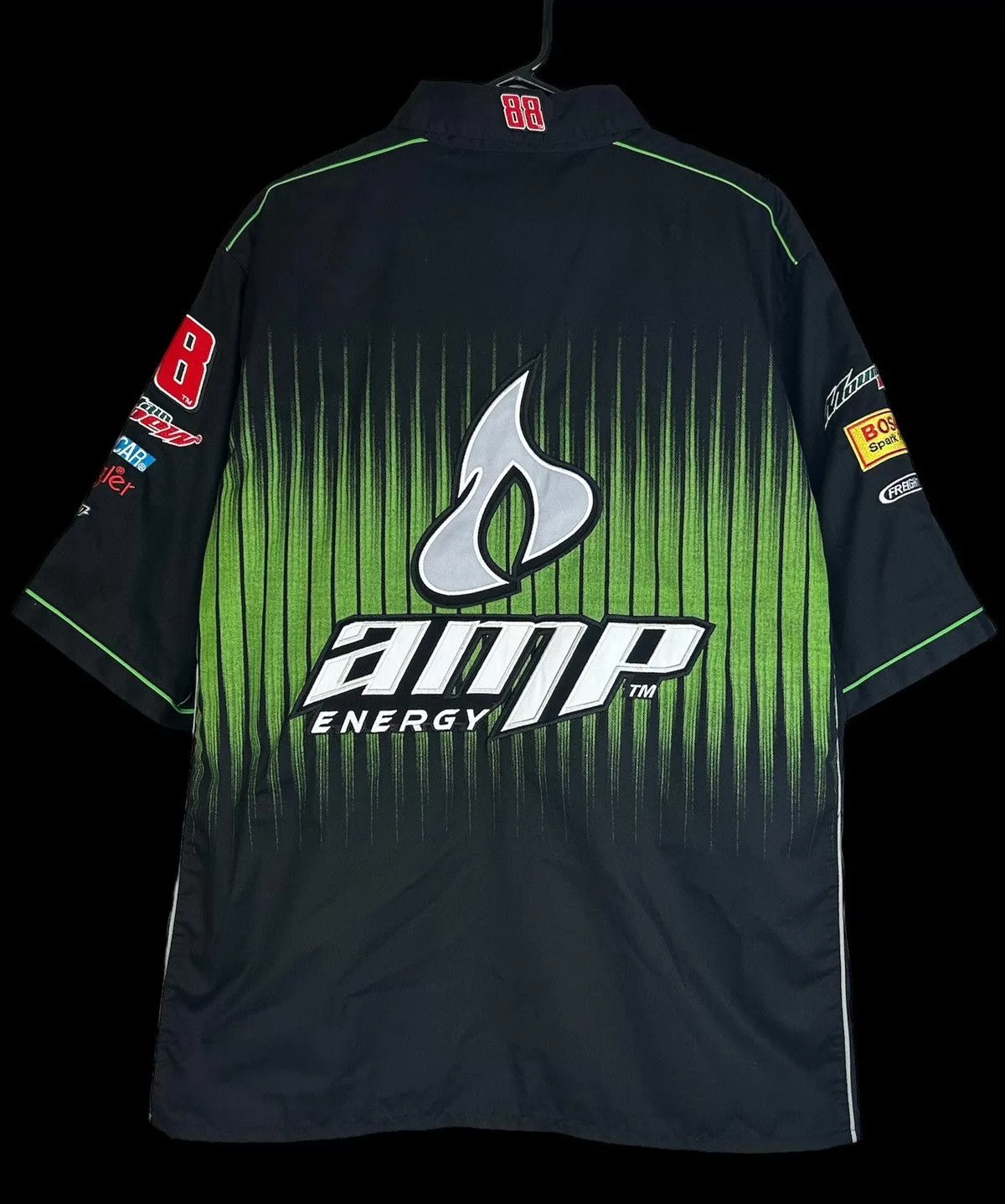 NASCAR Shirts Button Ups NASCAR Dale Earnhardt JR Embroidered Mtn Dew AMP Energy Pit Crew Black Workwear