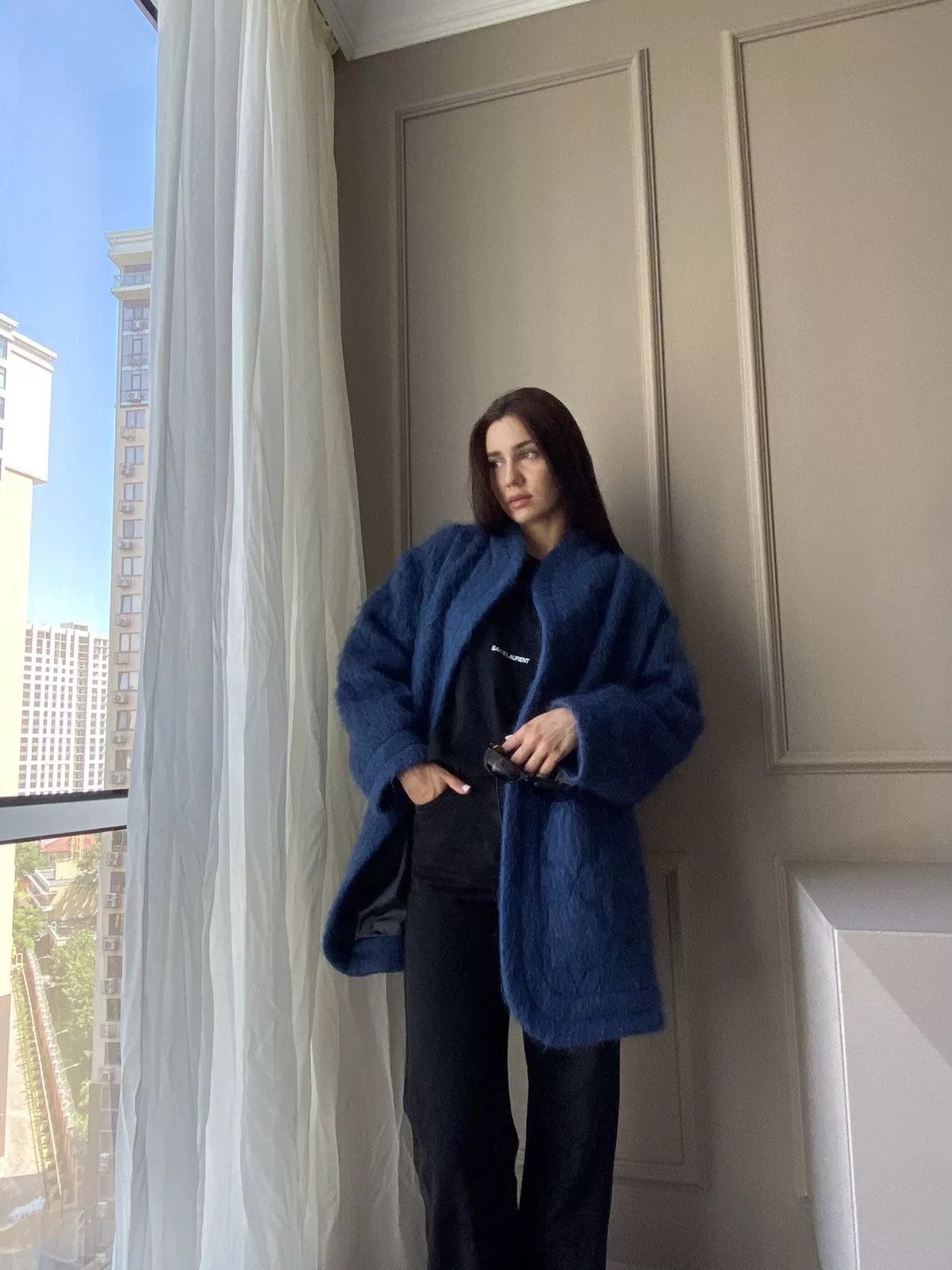 Yves Saint Laurent Fur Faux Fur Yves Saint Laurent Saint Laurent Rive Gauche Mohair Coat Quilted Blue Luxury