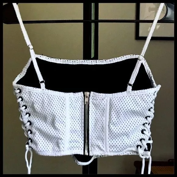 Current Mood Crop Tops Current Mood Lace Up Mesh Bustier Corset Crop Top Dollskill White