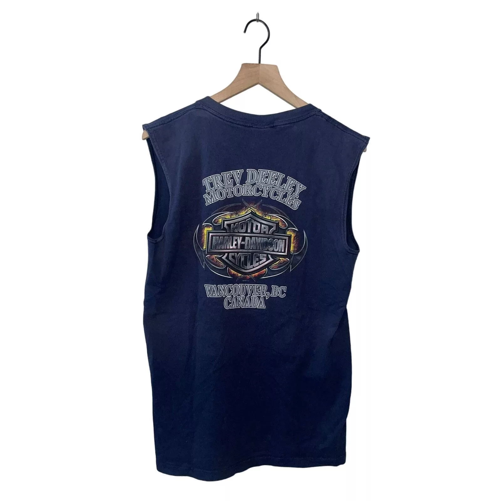 Harley Davidson Short Sleeve T Shirts 2000s Harley Davidson Vancouver BC Canada Tank Sleeveless M Blue