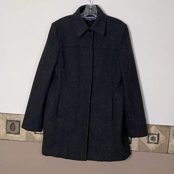Vintage Coats Vintage HERMAN KAY 100% WOOL Button Peacoat Medium M Women Dark Gra Gray