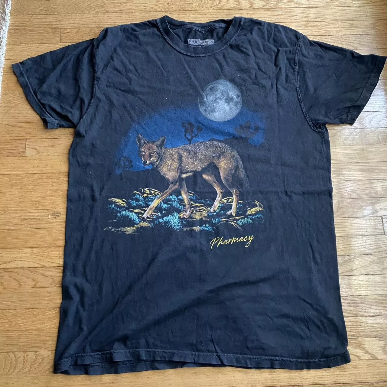 Primitive Short Sleeve T Shirts Primitive Vintage Pharmacy Wolf in desert graphic tee Black