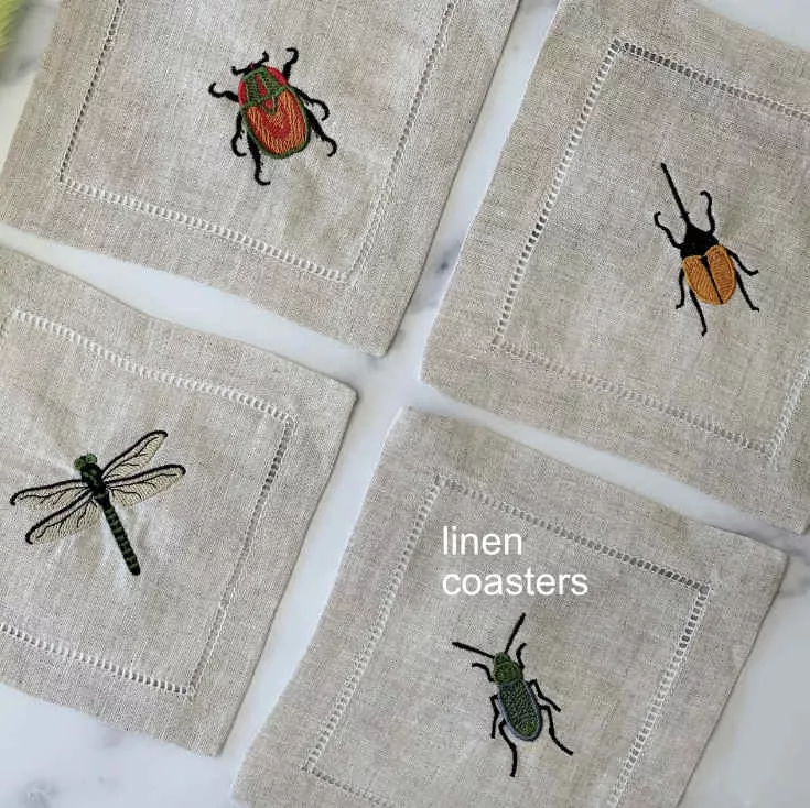 Insect Embroidered Coasters and Dinner Napkins 4/set
