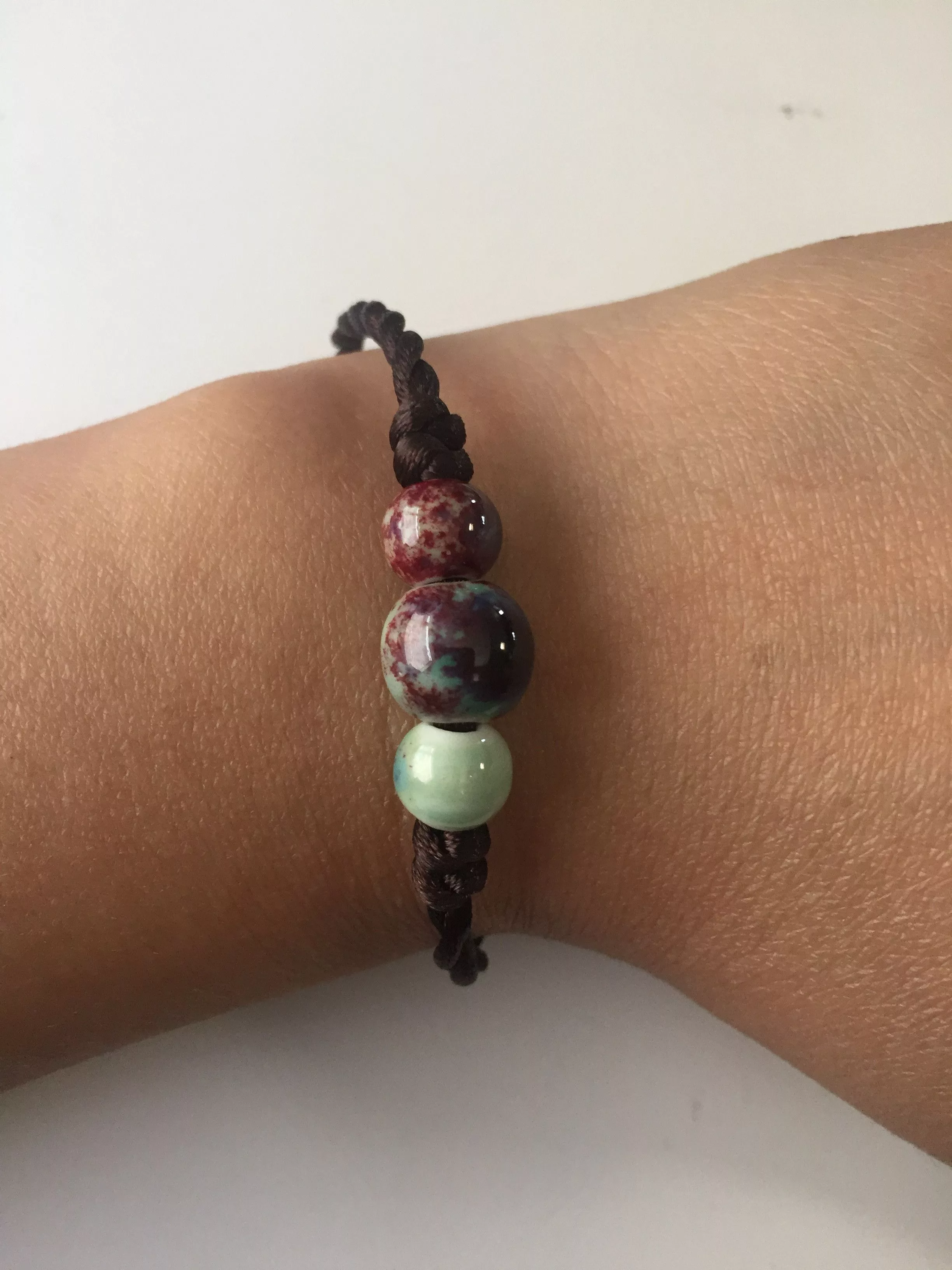 Handmade Bracelets Handmade Asian Style Ceramic beads Minimalist Rope Bracelet Brown