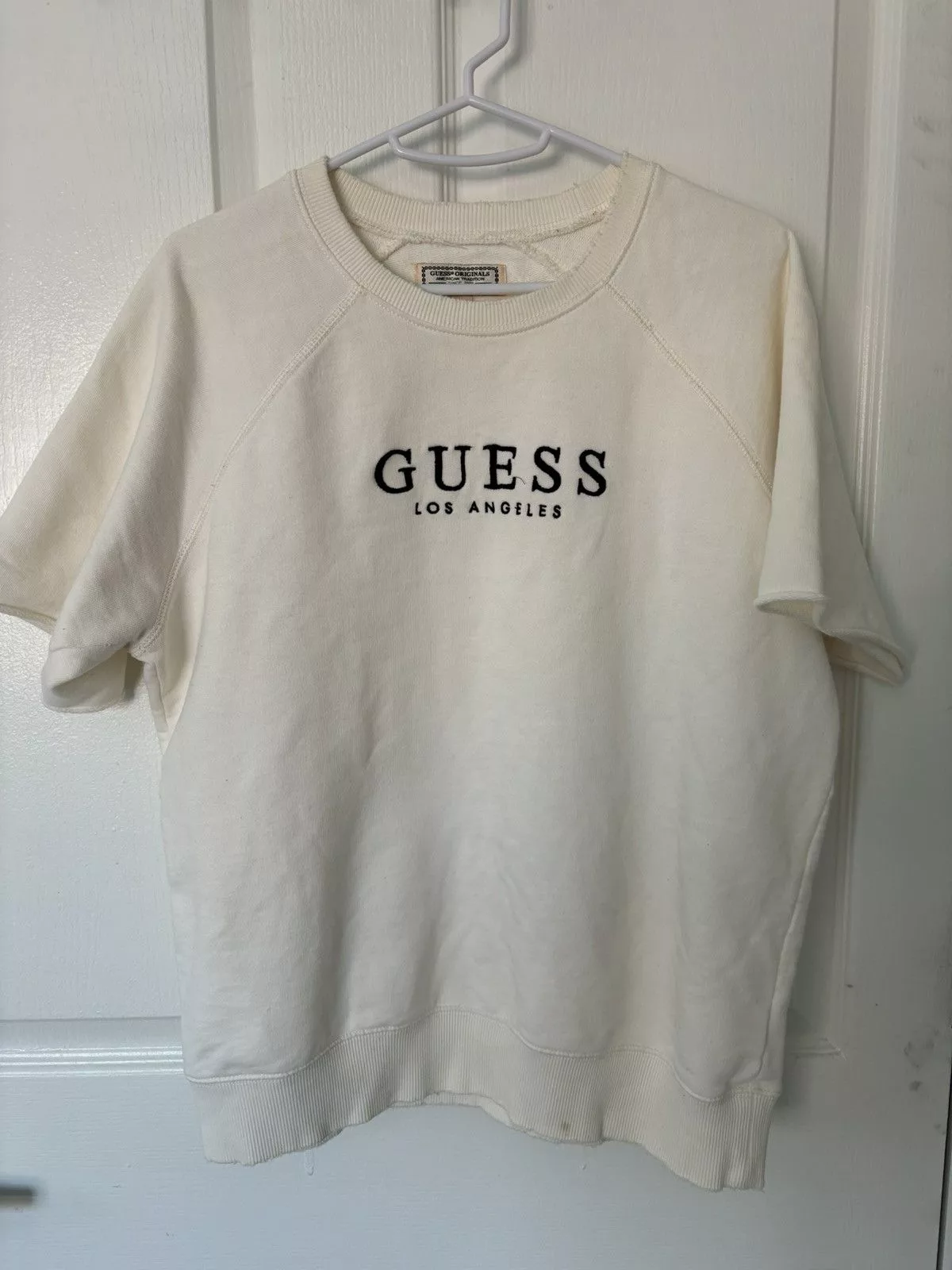 Guess Short Sleeve T Shirts Guess Vintage-Inspired Los Angeles Short Sleeve Sweatshirt White