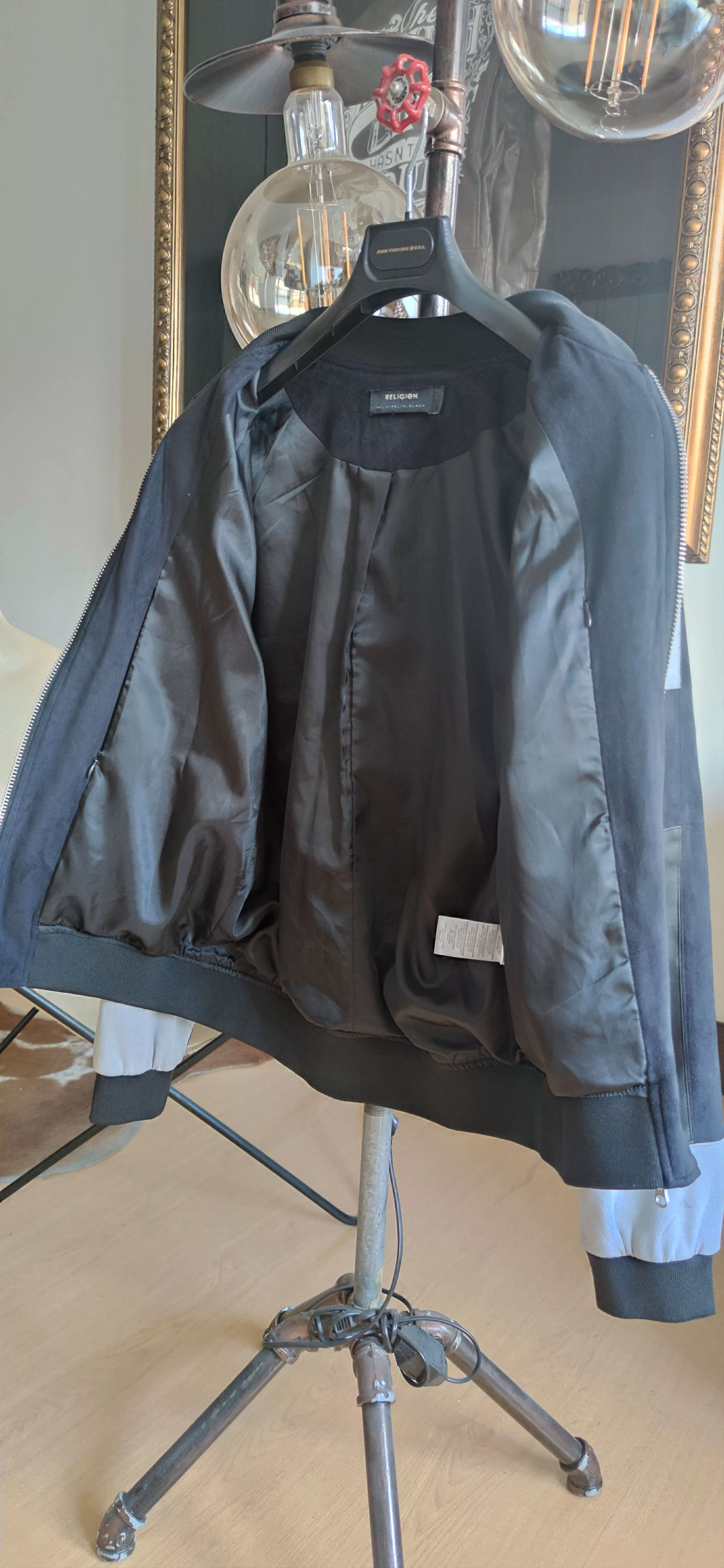 Other Leather Jackets Other Patchwork Leather Suede Black Grey Bomber Jacket Sandro