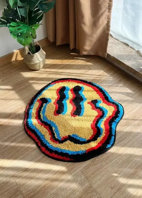 Other Miscellaneous Other 3D Trippy Smiling Face Handmade Soft Rugs Multi