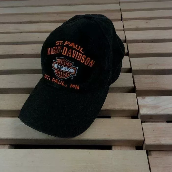 Harley Davidson Hats Harley Davidson × Vintage Mens Hat Cap Harley Davidson Big Logo One Size Black