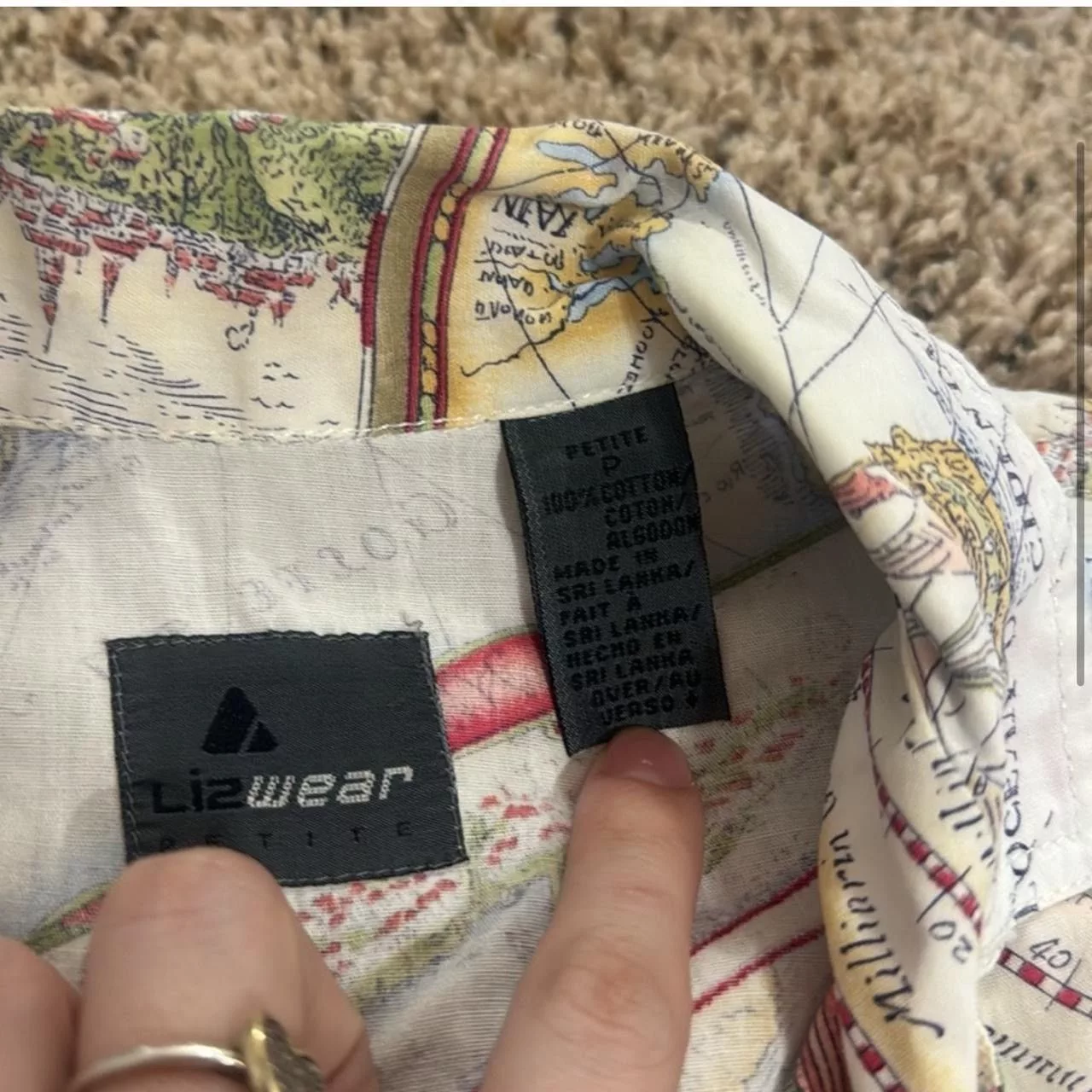 Vintage Button Ups Vintage World Map Button Down White