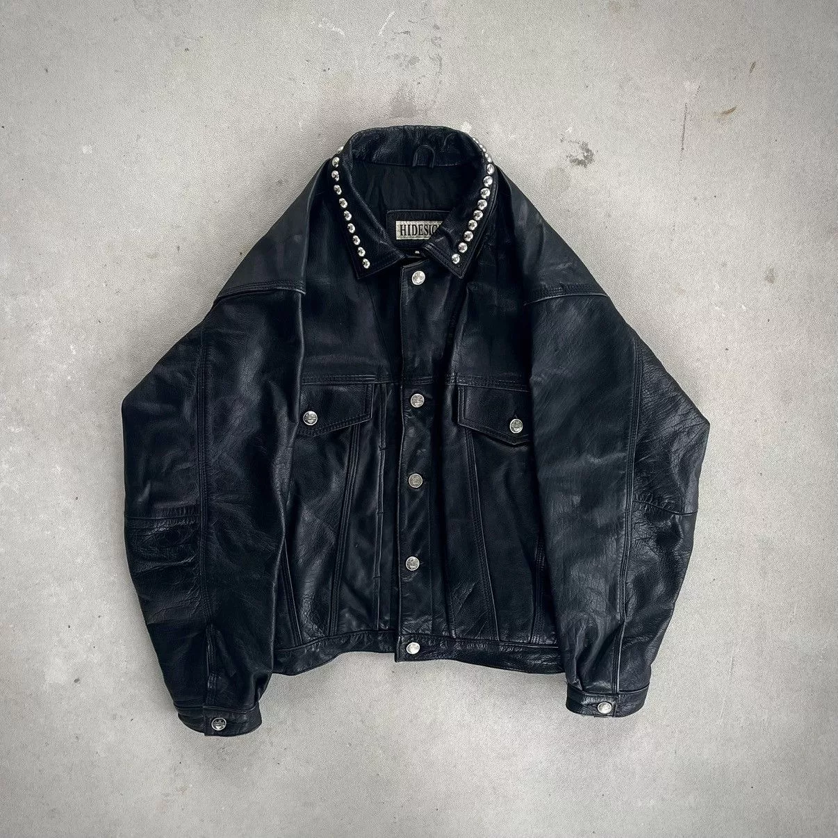 Vintage Leather Jackets Vintage Studded Leather TruckerJacket Black