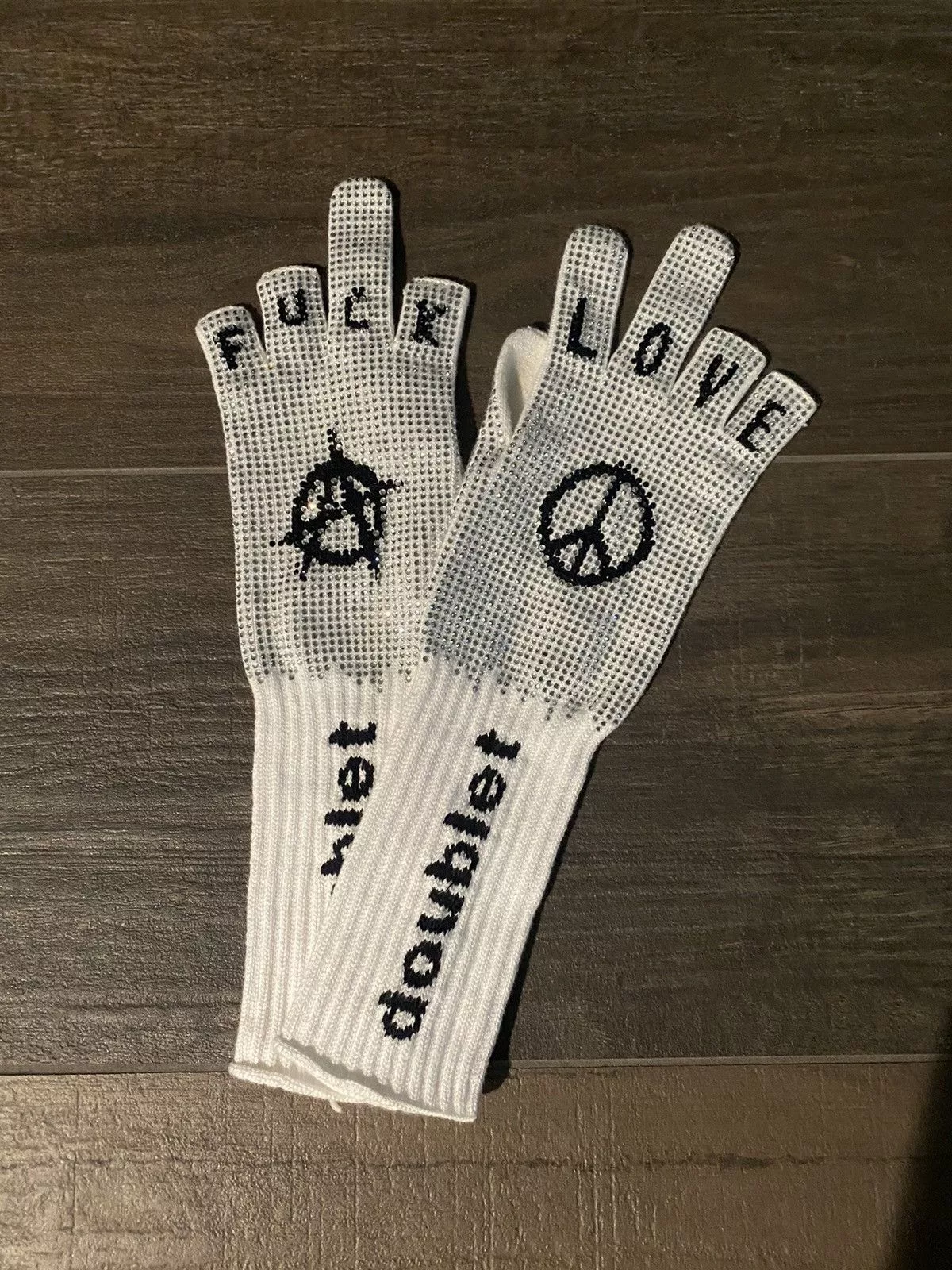 Doublet Miscellaneous Doublet Finger Sign Studded Gloves White