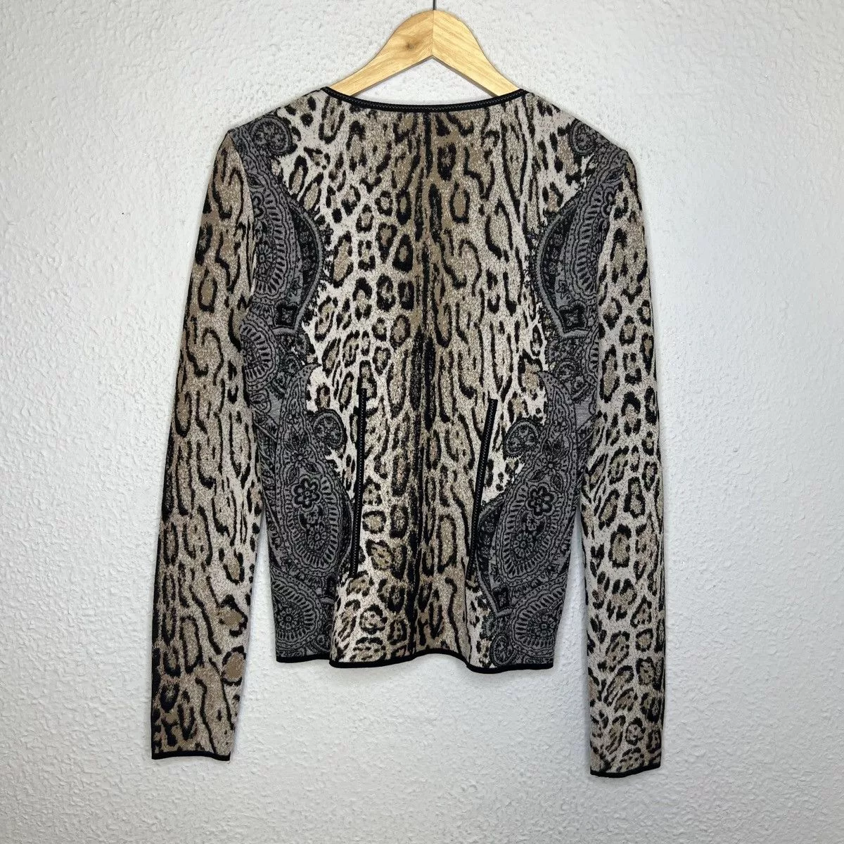 Designer Sweaters Designer Marc Cain Zip Cardigan Wool Sweater Jacket Jumper Leopard Brown Luxury