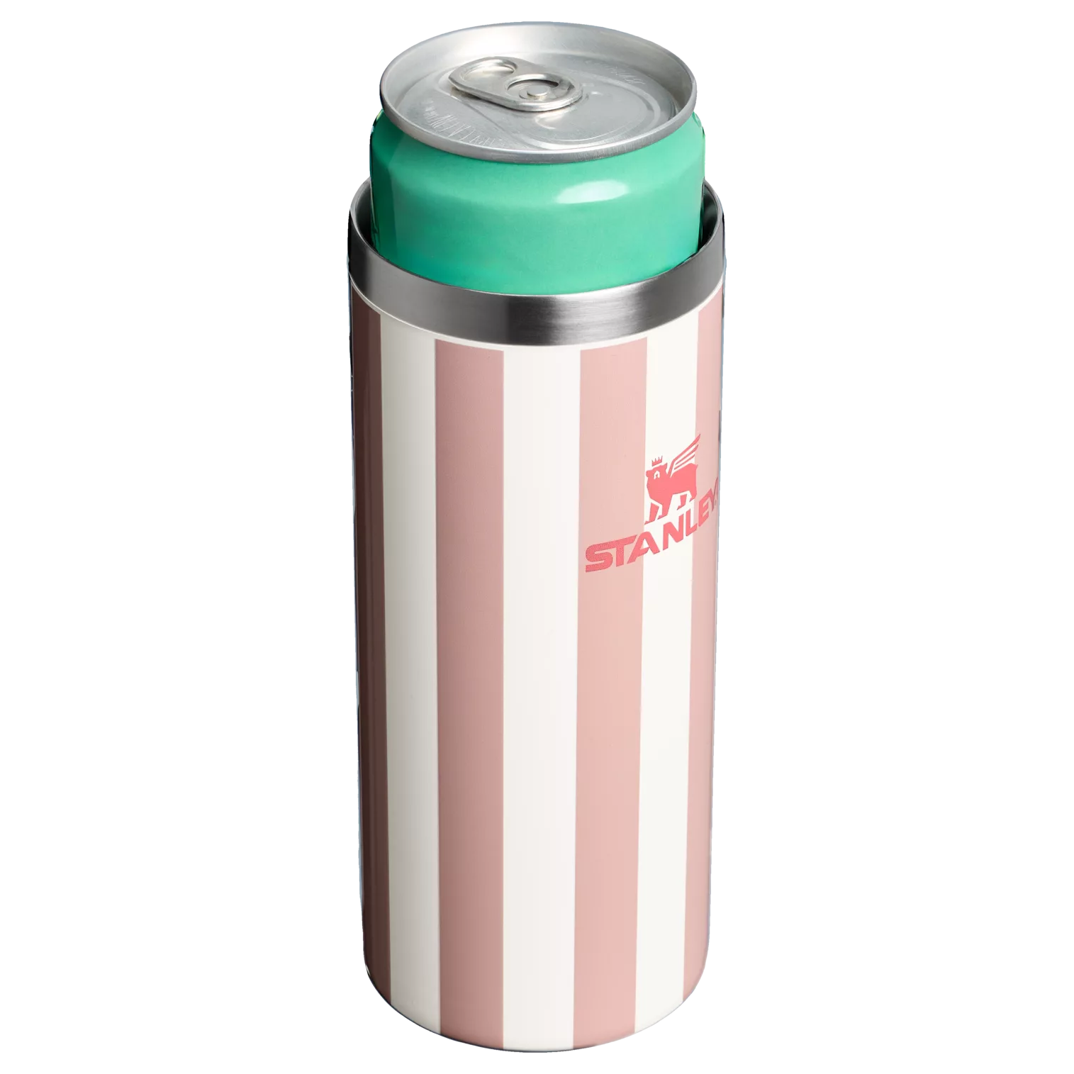 Stanley 10 OZ Everyday Slim Can Cooler Cup In Peach Whip Pink Stripe From The Oasis Collection