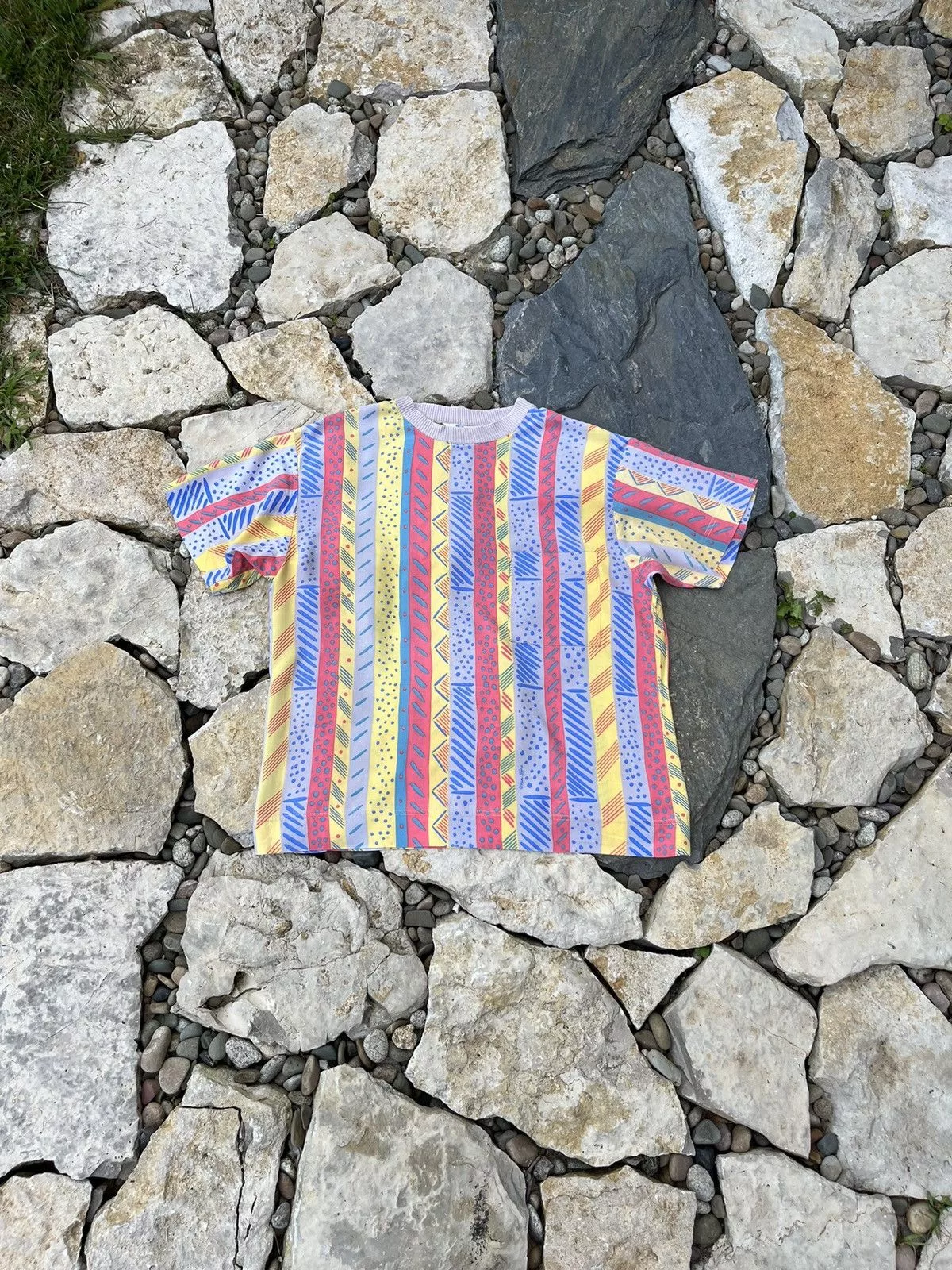 Vintage Short Sleeve T Shirts Vintage Ken Done design striped patterned all over print tee Multi