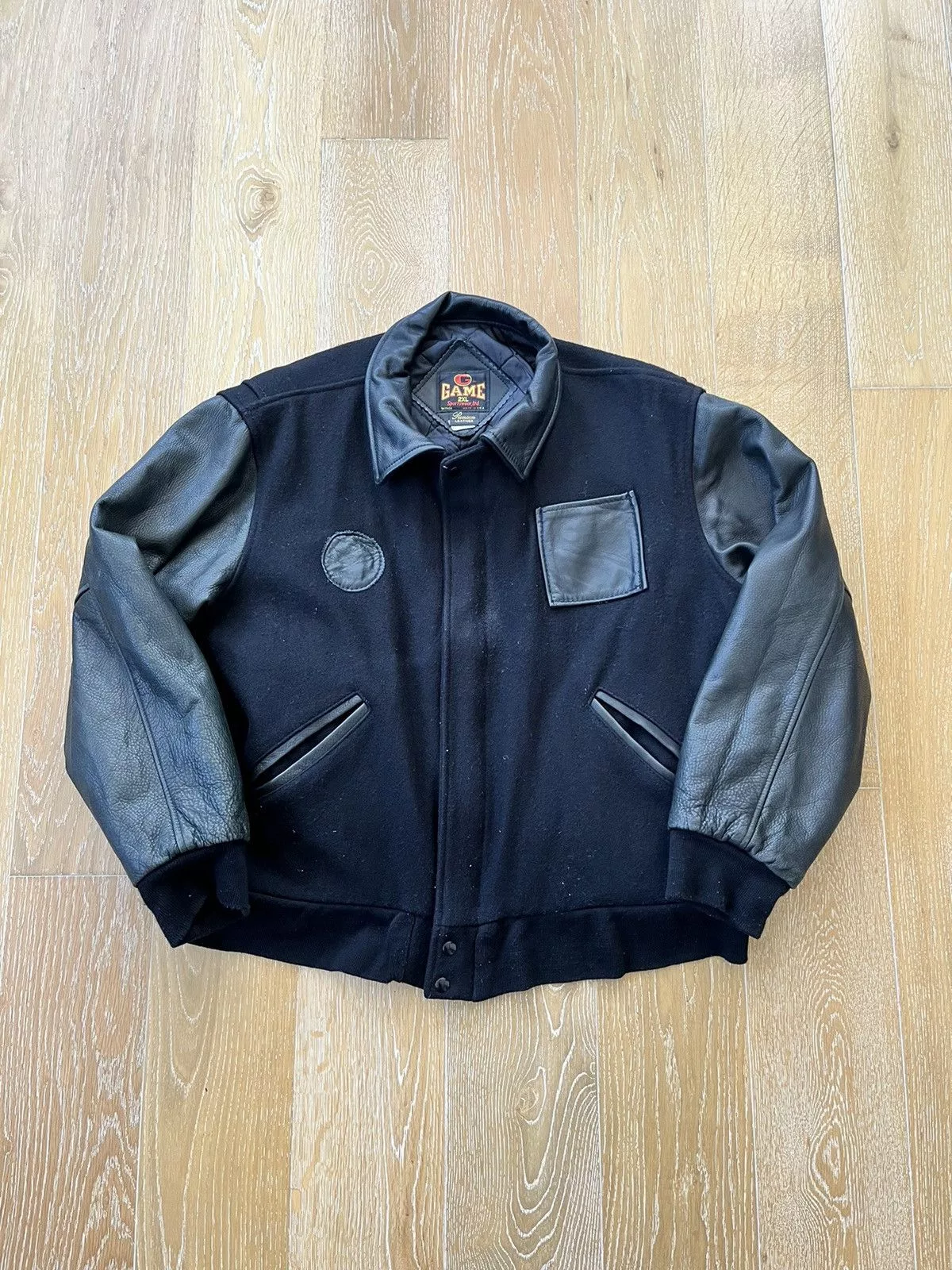Leather Leather Jackets Leather × Vintage Varisity Jacket Black on Black Streetwear