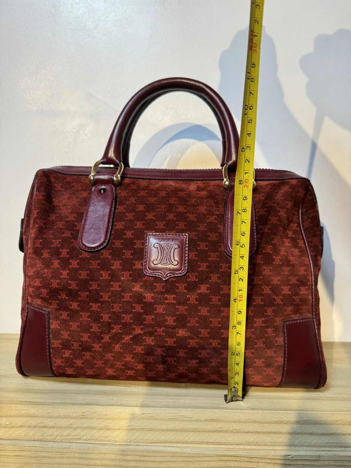 Celine Handle Bags Celine Macadam Handbag Red Suede