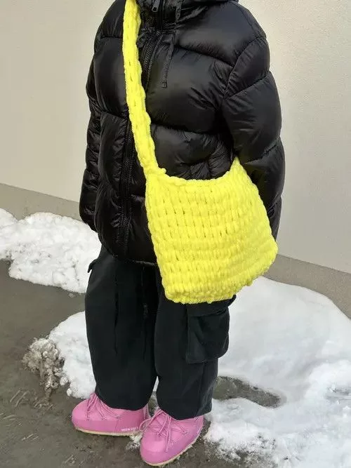 Handmade Bags Luggage Handmade × Japanese Brand Handmade Knitted Fluffy Tote Bag Yellow Streetwear