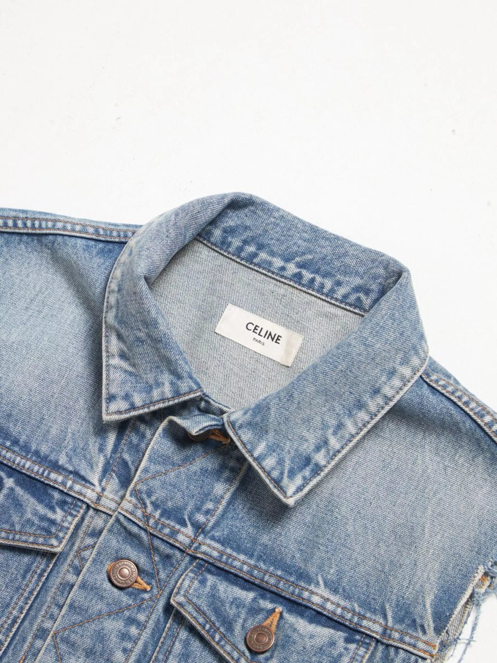 Celine Light Jackets Celine Blue Denim Back Embroidered Vest