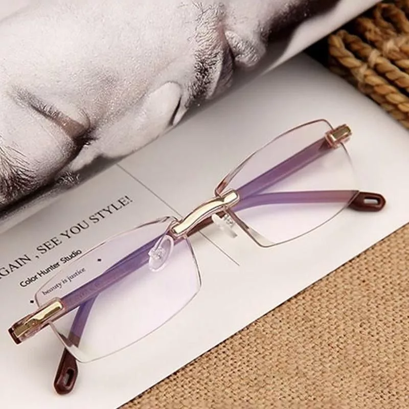 Vintage Sunglasses Vintage Borderless Reading Glasses Brown Streetwear