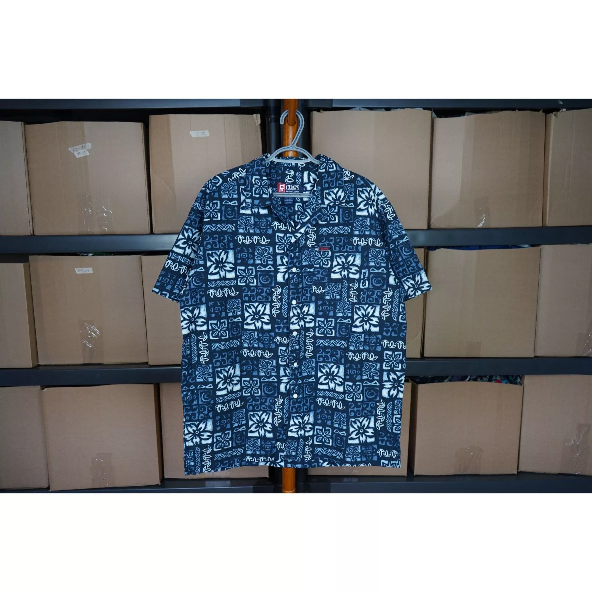 Chaps Ralph Lauren Shirts Button Ups Chaps Ralph Lauren Navy Hawaiian Shirt Men's XL #334 Blue