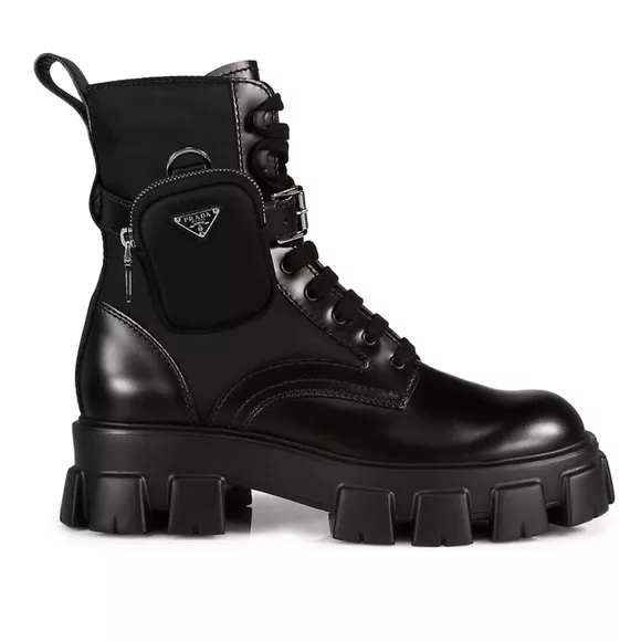 Prada Boots Prada Monolith Lug-Sole Leather Combat Boots Black Men’s UK