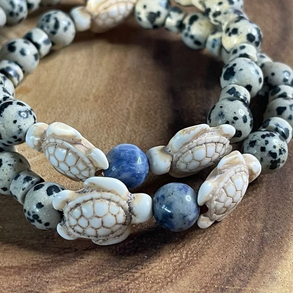 Other Bracelets Other Sea turtle blue dot stone Dalmatian jasper stretch bracelet crystal beaded