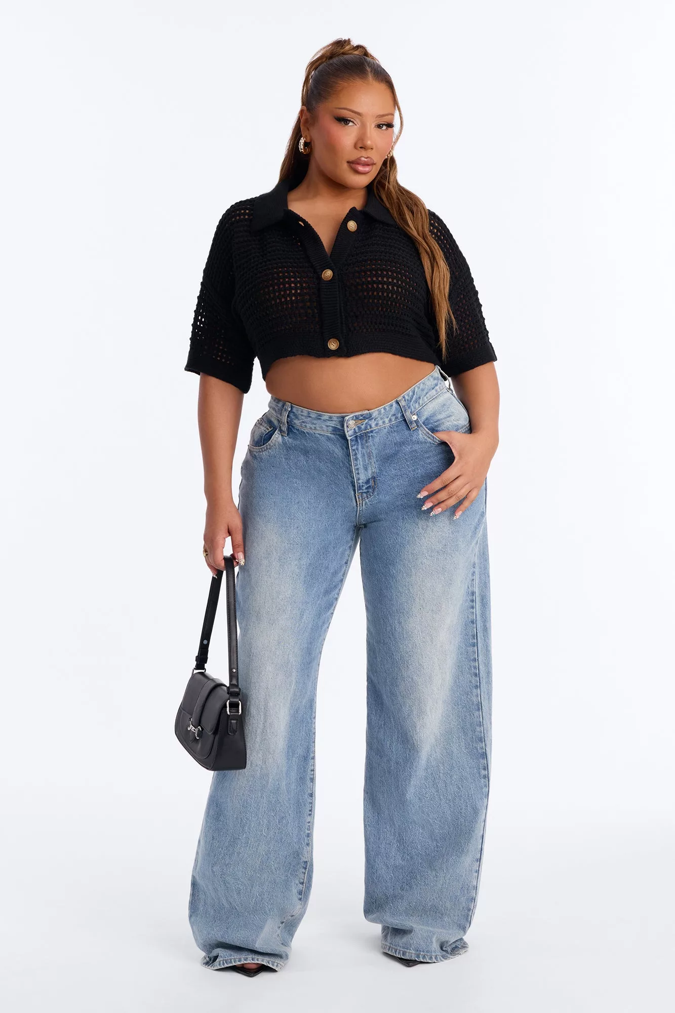 Beach Vibe Crochet Sweater Top - Black
