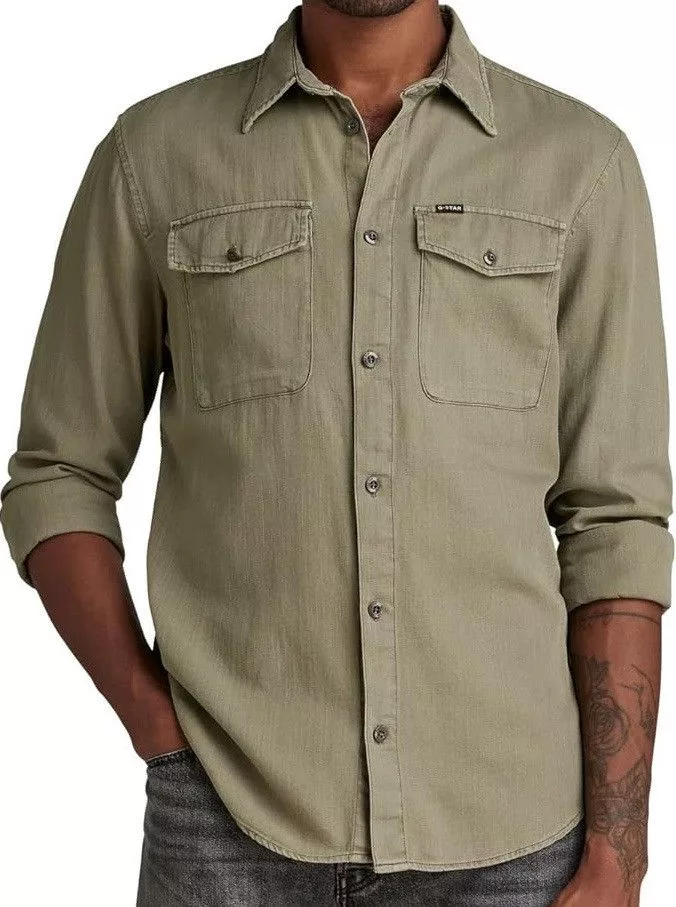 G-Star Shirts Button Ups G-STAR RAW Men's Marine Slim Fit Long Sleeve Shirt - Green
