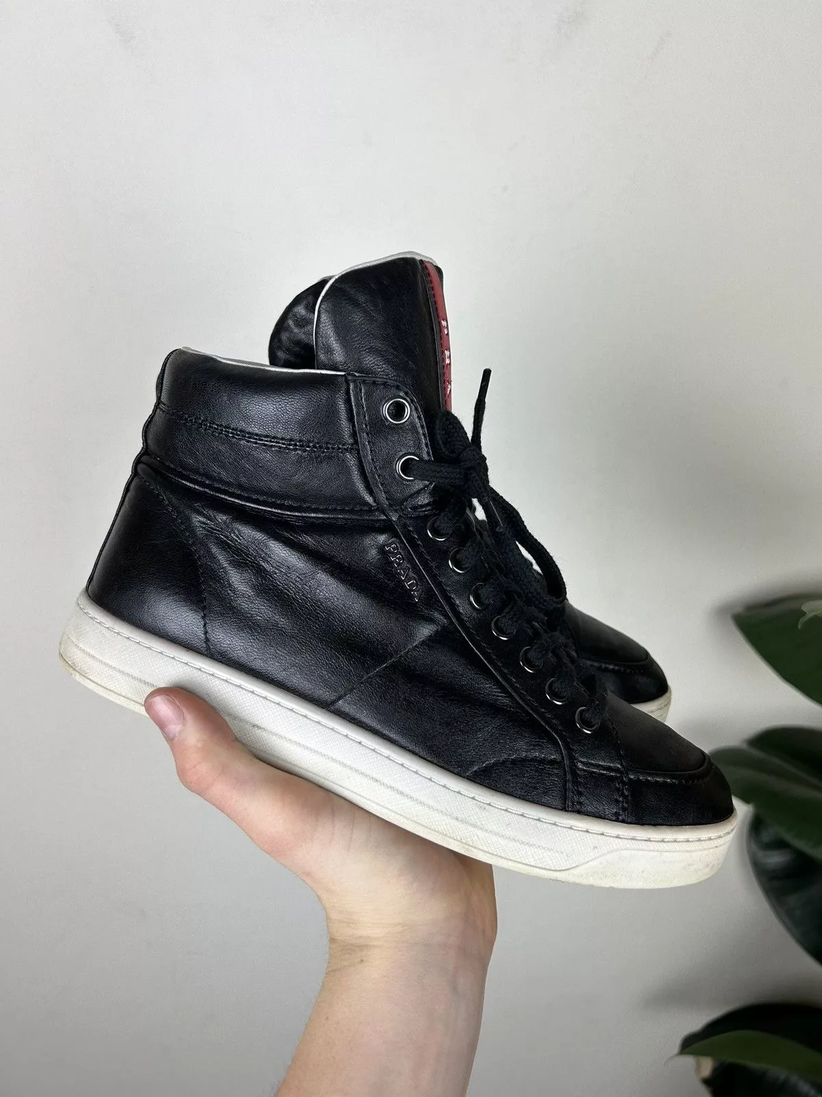 Prada Hi Top Sneakers Prada × Vintage Prada vintage red stripe leather shoes Black