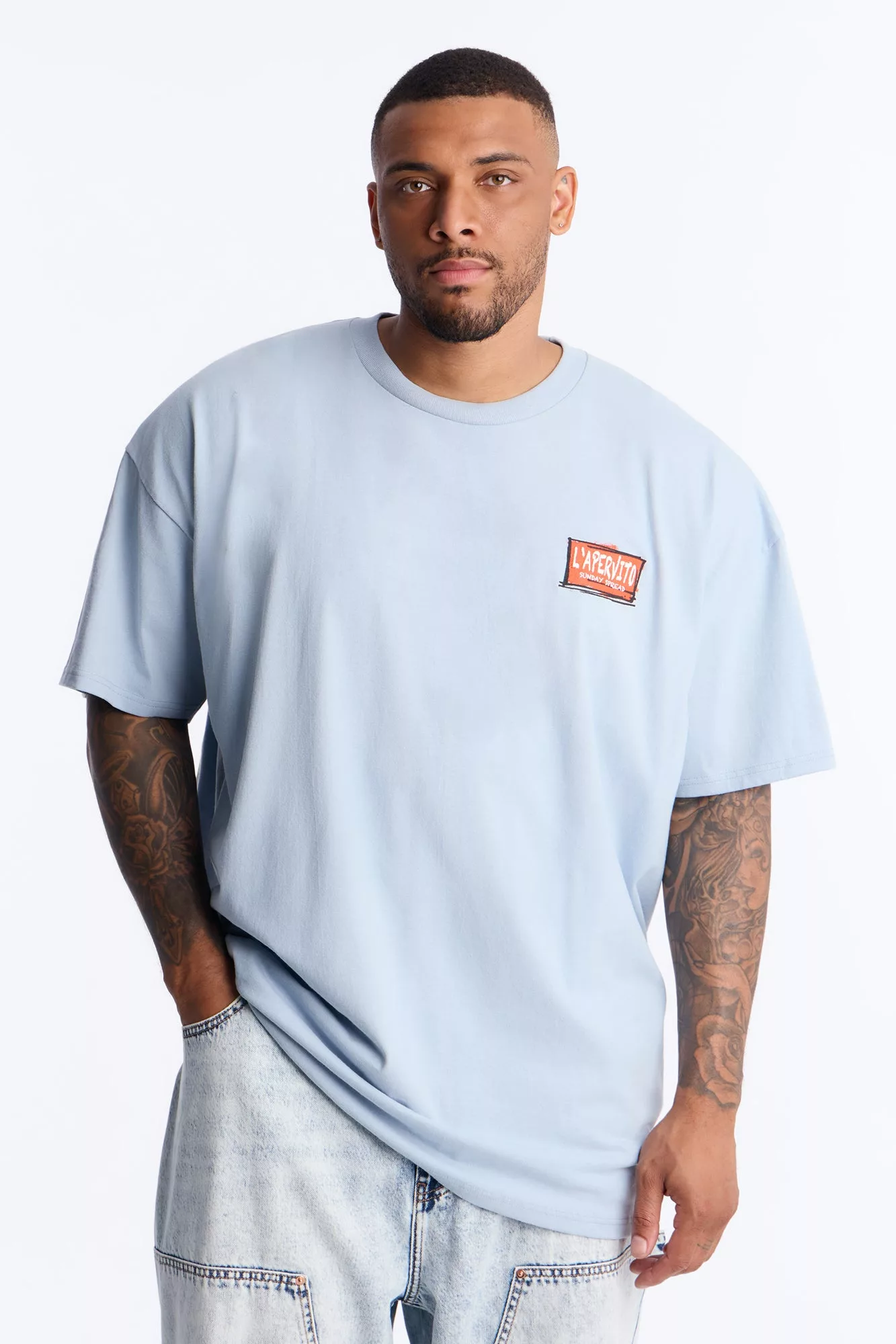Milano Table Array Oversized Short Sleeve Tee - Light Blue