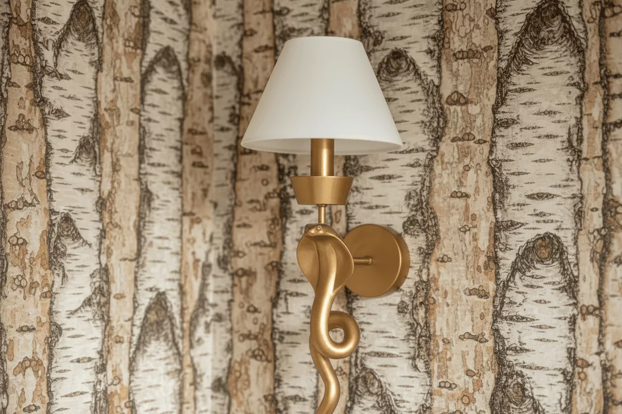 Gold Serpent Wall Sconce Linen Shade - Curated Home Decor