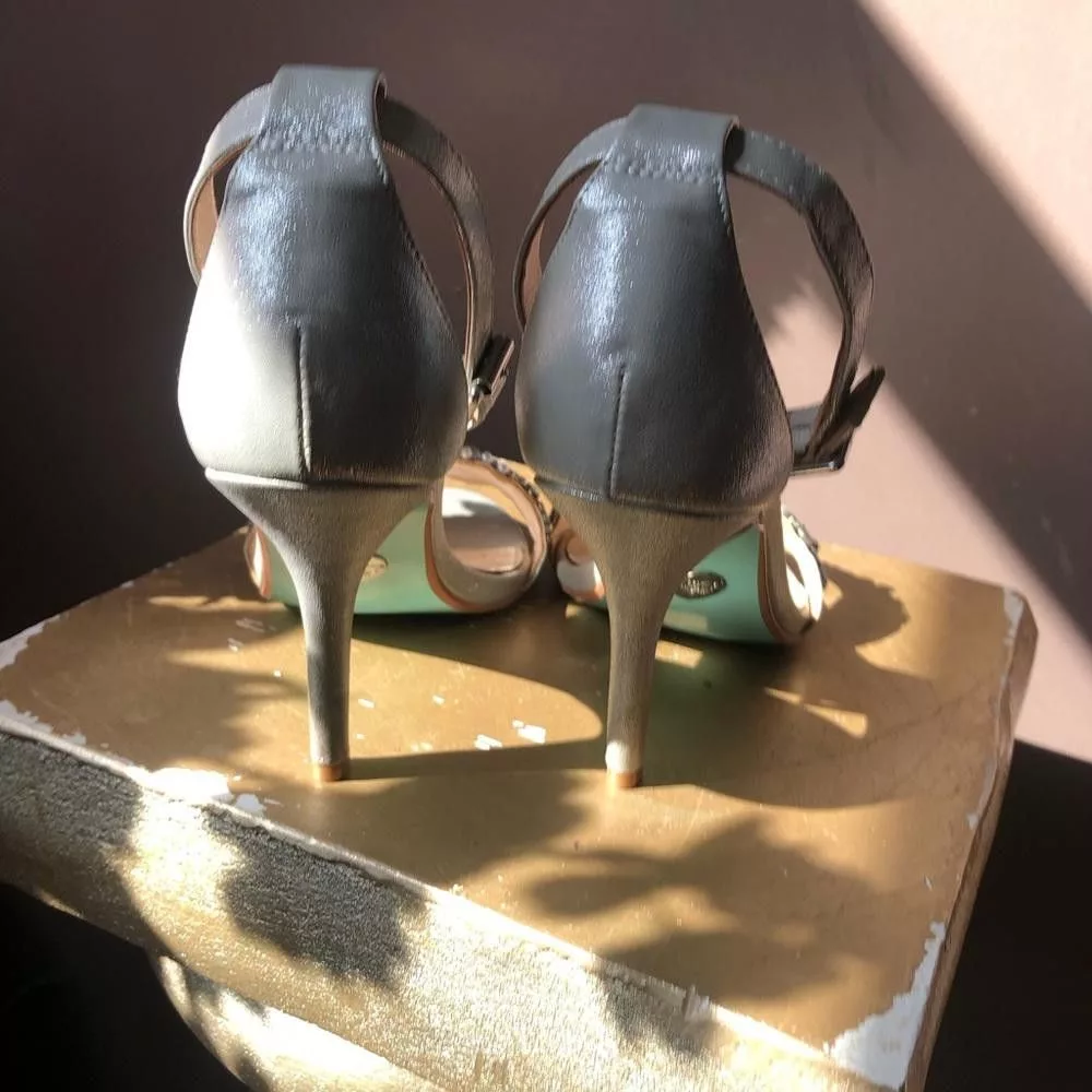 Designer Heels Designer Strap heels pumps. Silver with pearls and stones.