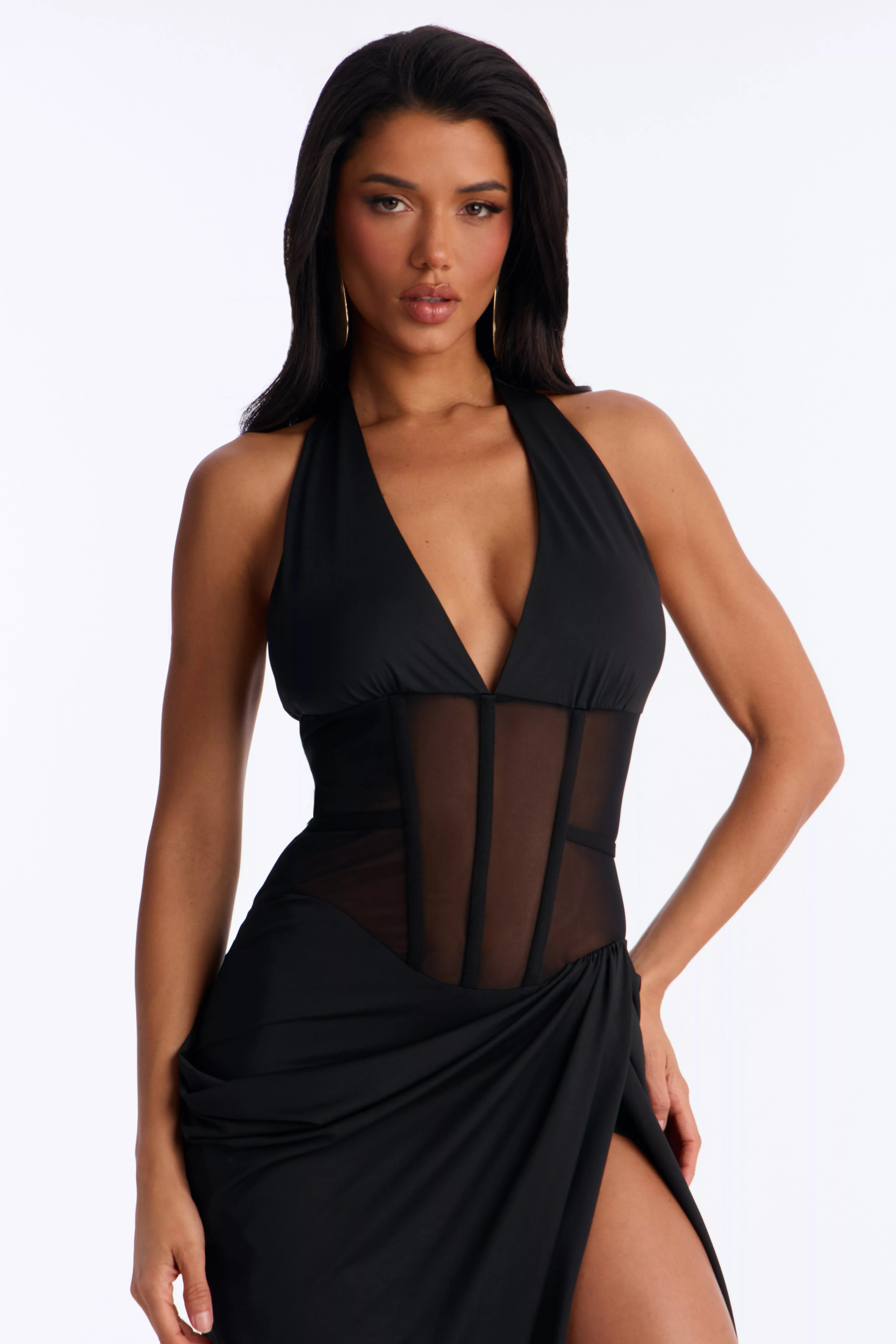 Shut It Down Corset Maxi Dress - Black