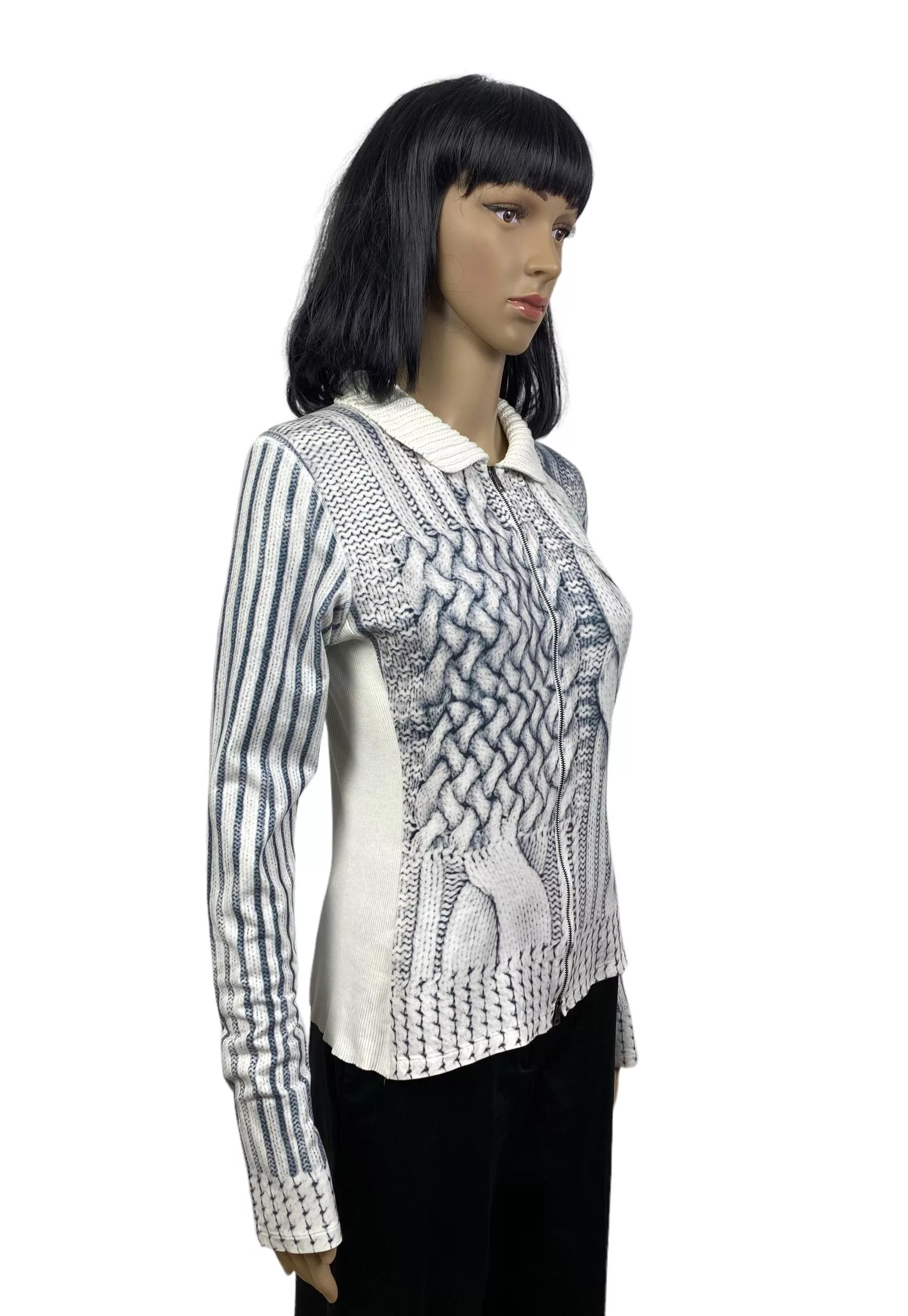 Other Sweaters Other marc cain printed collared knit zip sweater size 3 White